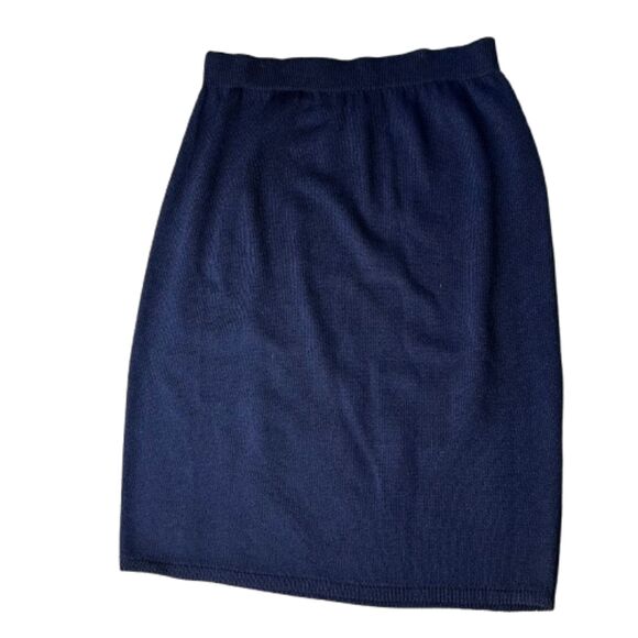 St. John Women's Navy Blue Wool Knit Knee Length Skirt Size 6 - Picture 2 of 6